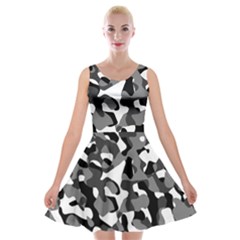 Black And White Camouflage Pattern Velvet Skater Dress by SpinnyChairDesigns