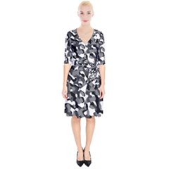 Black And White Camouflage Pattern Wrap Up Cocktail Dress by SpinnyChairDesigns