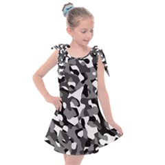 Black And White Camouflage Pattern Kids  Tie Up Tunic Dress by SpinnyChairDesigns