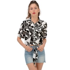 Black And White Camouflage Pattern Tie Front Shirt  by SpinnyChairDesigns