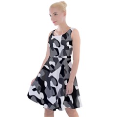 Black And White Camouflage Pattern Knee Length Skater Dress by SpinnyChairDesigns