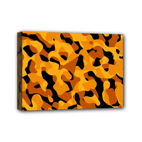 Orange And Black Camouflage Pattern Mini Canvas 7  X 5  (stretched) by SpinnyChairDesigns