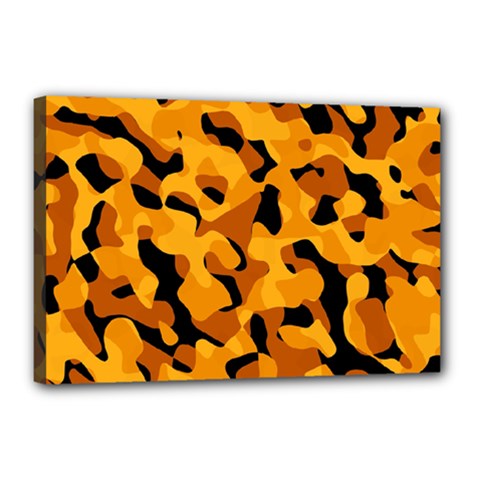 Orange And Black Camouflage Pattern Canvas 18  X 12  (stretched) by SpinnyChairDesigns