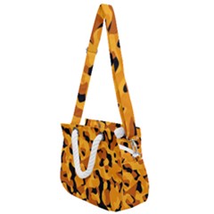 Orange And Black Camouflage Pattern Rope Handles Shoulder Strap Bag by SpinnyChairDesigns