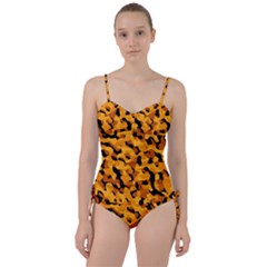 Orange And Black Camouflage Pattern Sweetheart Tankini Set by SpinnyChairDesigns