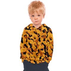 Orange And Black Camouflage Pattern Kids  Overhead Hoodie by SpinnyChairDesigns