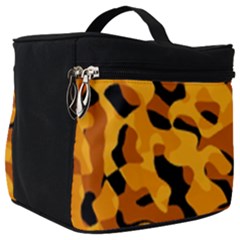 Orange And Black Camouflage Pattern Make Up Travel Bag (big) by SpinnyChairDesigns