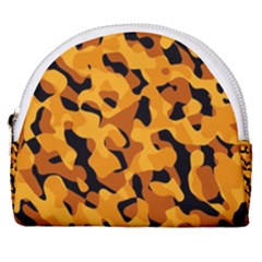 Orange And Black Camouflage Pattern Horseshoe Style Canvas Pouch by SpinnyChairDesigns