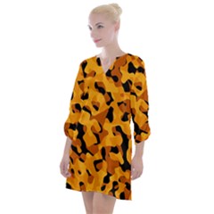 Orange And Black Camouflage Pattern Open Neck Shift Dress by SpinnyChairDesigns