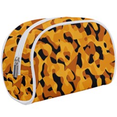 Orange And Black Camouflage Pattern Makeup Case (large) by SpinnyChairDesigns