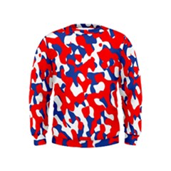 Red White Blue Camouflage Pattern Kids  Sweatshirt by SpinnyChairDesigns