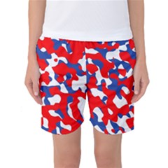 Red White Blue Camouflage Pattern Women s Basketball Shorts by SpinnyChairDesigns