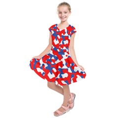 Red White Blue Camouflage Pattern Kids  Short Sleeve Dress by SpinnyChairDesigns