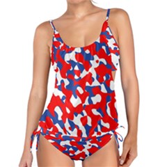 Red White Blue Camouflage Pattern Tankini Set by SpinnyChairDesigns