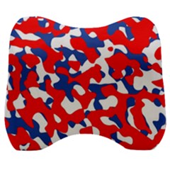 Red White Blue Camouflage Pattern Velour Head Support Cushion by SpinnyChairDesigns