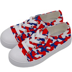 Red White Blue Camouflage Pattern Kids  Low Top Canvas Sneakers by SpinnyChairDesigns