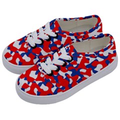 Red White Blue Camouflage Pattern Kids  Classic Low Top Sneakers by SpinnyChairDesigns