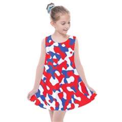 Red White Blue Camouflage Pattern Kids  Summer Dress by SpinnyChairDesigns