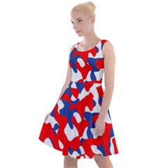 Red White Blue Camouflage Pattern Knee Length Skater Dress by SpinnyChairDesigns