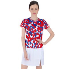 Red White Blue Camouflage Pattern Women s Sports Top by SpinnyChairDesigns