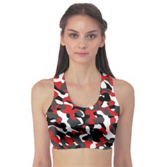 Black Red White Camouflage Pattern Sports Bra by SpinnyChairDesigns