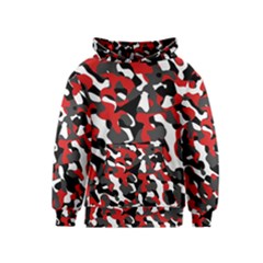 Black Red White Camouflage Pattern Kids  Pullover Hoodie by SpinnyChairDesigns