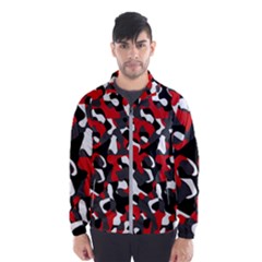 Black Red White Camouflage Pattern Men s Windbreaker by SpinnyChairDesigns