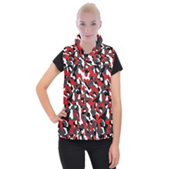 Black Red White Camouflage Pattern Women s Button Up Vest by SpinnyChairDesigns