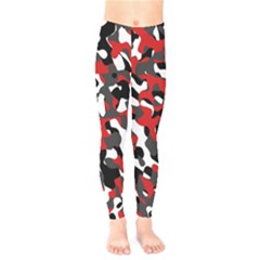 Black Red White Camouflage Pattern Kids  Leggings by SpinnyChairDesigns