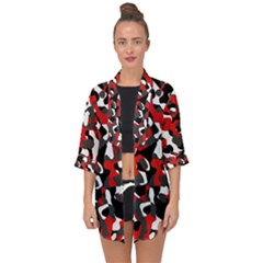 Black Red White Camouflage Pattern Open Front Chiffon Kimono by SpinnyChairDesigns