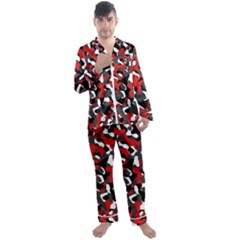 Black Red White Camouflage Pattern Men s Long Sleeve Satin Pyjamas Set by SpinnyChairDesigns