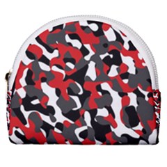 Black Red White Camouflage Pattern Horseshoe Style Canvas Pouch by SpinnyChairDesigns