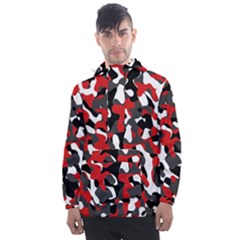 Black Red White Camouflage Pattern Men s Front Pocket Pullover Windbreaker by SpinnyChairDesigns