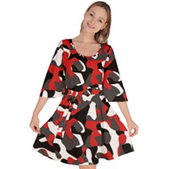 Black Red White Camouflage Pattern Velour Kimono Dress by SpinnyChairDesigns