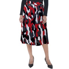 Black Red White Camouflage Pattern Classic Velour Midi Skirt  by SpinnyChairDesigns