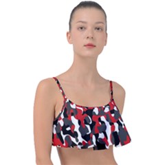 Black Red White Camouflage Pattern Frill Bikini Top by SpinnyChairDesigns
