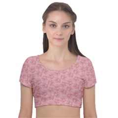 Cat With Violin Pattern Velvet Short Sleeve Crop Top  by sifis