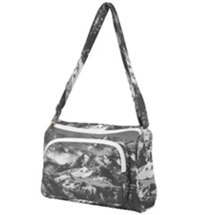 Black And White Andes Mountains Aerial View, Chile Front Pocket Crossbody Bag by dflcprintsclothing