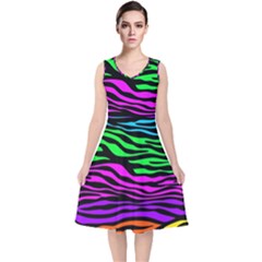 Colorful Zebra V-Neck Midi Sleeveless Dress 