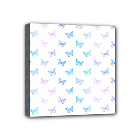 Light Blue Pink Butterflies Pattern Mini Canvas 4  X 4  (stretched) by SpinnyChairDesigns