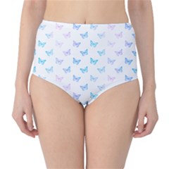 Light Blue Pink Butterflies Pattern Classic High-waist Bikini Bottoms by SpinnyChairDesigns