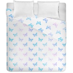 Light Blue Pink Butterflies Pattern Duvet Cover Double Side (california King Size) by SpinnyChairDesigns