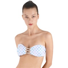 Light Blue Pink Butterflies Pattern Twist Bandeau Bikini Top by SpinnyChairDesigns