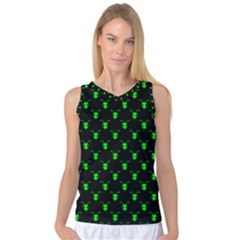 Neon Green Bug Insect Heads On Black Women s Basketball Tank Top by SpinnyChairDesigns