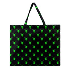Neon Green Bug Insect Heads On Black Zipper Large Tote Bag