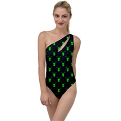 Neon Green Bug Insect Heads on Black To One Side Swimsuit