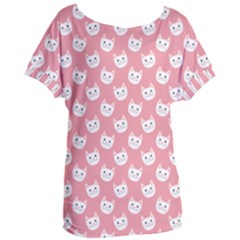 Cute Cat Faces White And Pink Women s Oversized Tee by SpinnyChairDesigns