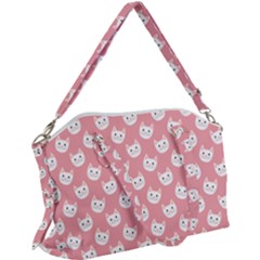 Cute Cat Faces White And Pink Canvas Crossbody Bag by SpinnyChairDesigns