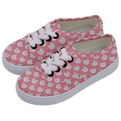 Cute Cat Faces White And Pink Kids  Classic Low Top Sneakers by SpinnyChairDesigns