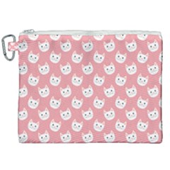 Cute Cat Faces White And Pink Canvas Cosmetic Bag (xxl) by SpinnyChairDesigns